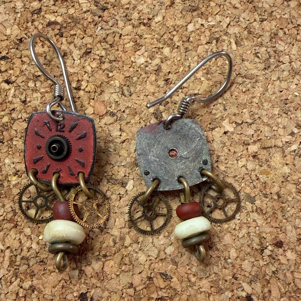 Artisan Red and Gold Earrings - Picture 2 of 5